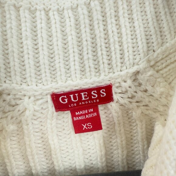 Guess Ingrid Cold-Shoulder Chunkey Ribbed White Sweater Women's Size XS - Picture 6 of 11